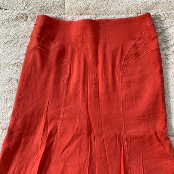 Vintage 90s Bebe women's salmon pink linen blend trumpet knee length skirt US 0 - Picture 3 of 10